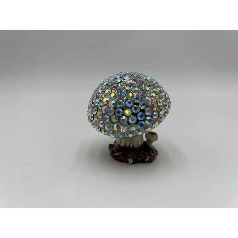 AB Crystal Mushroom Trinket Box Enamel Hinged Jewelry Keepsake‎ Box